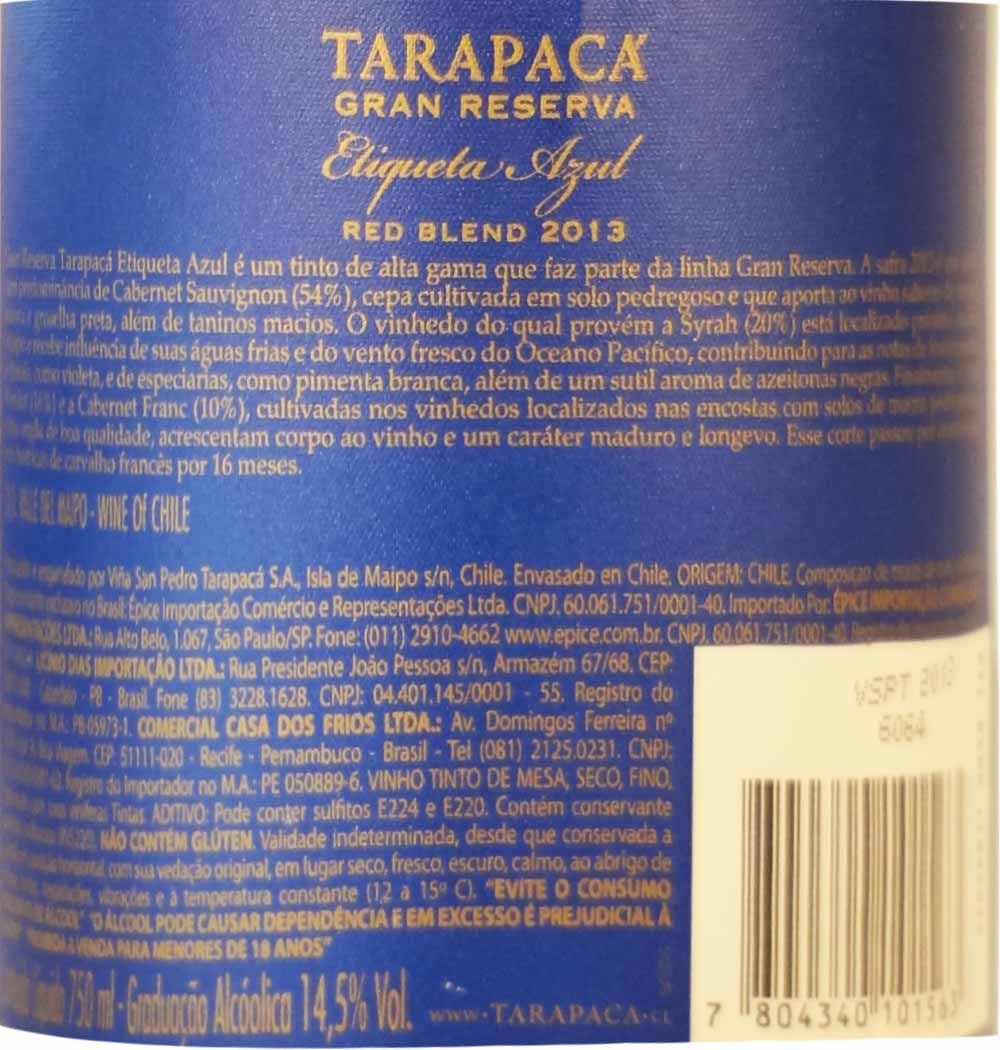 Vinho Tarapaca Gran Reserva Etiqueta Azul 750ml