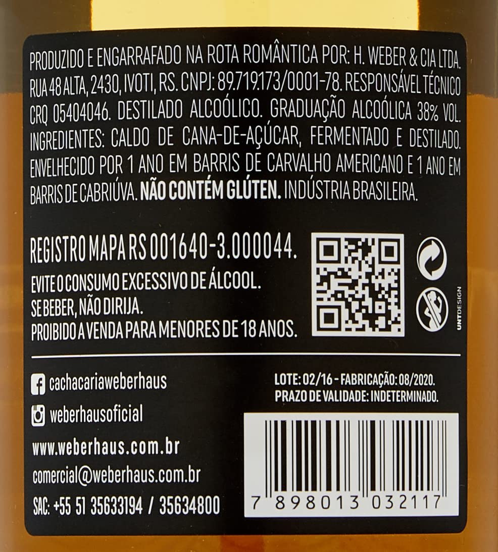 Cachaca Weber Haus Premium Carvalho e Cabriuva 700Ml