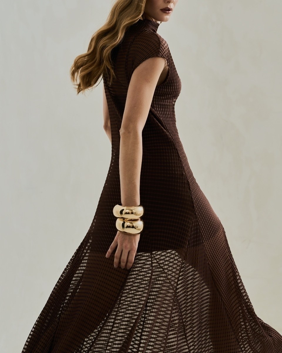 VESTIDO LONGO DE TULE COM PLISSADO — foto 3