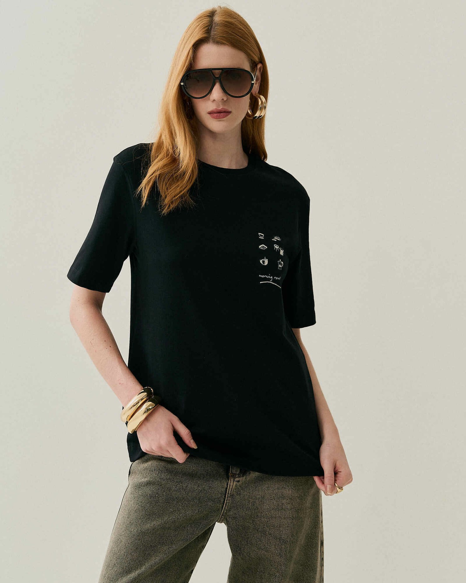 T-SHIRT MALHA DETALHE CORDONE