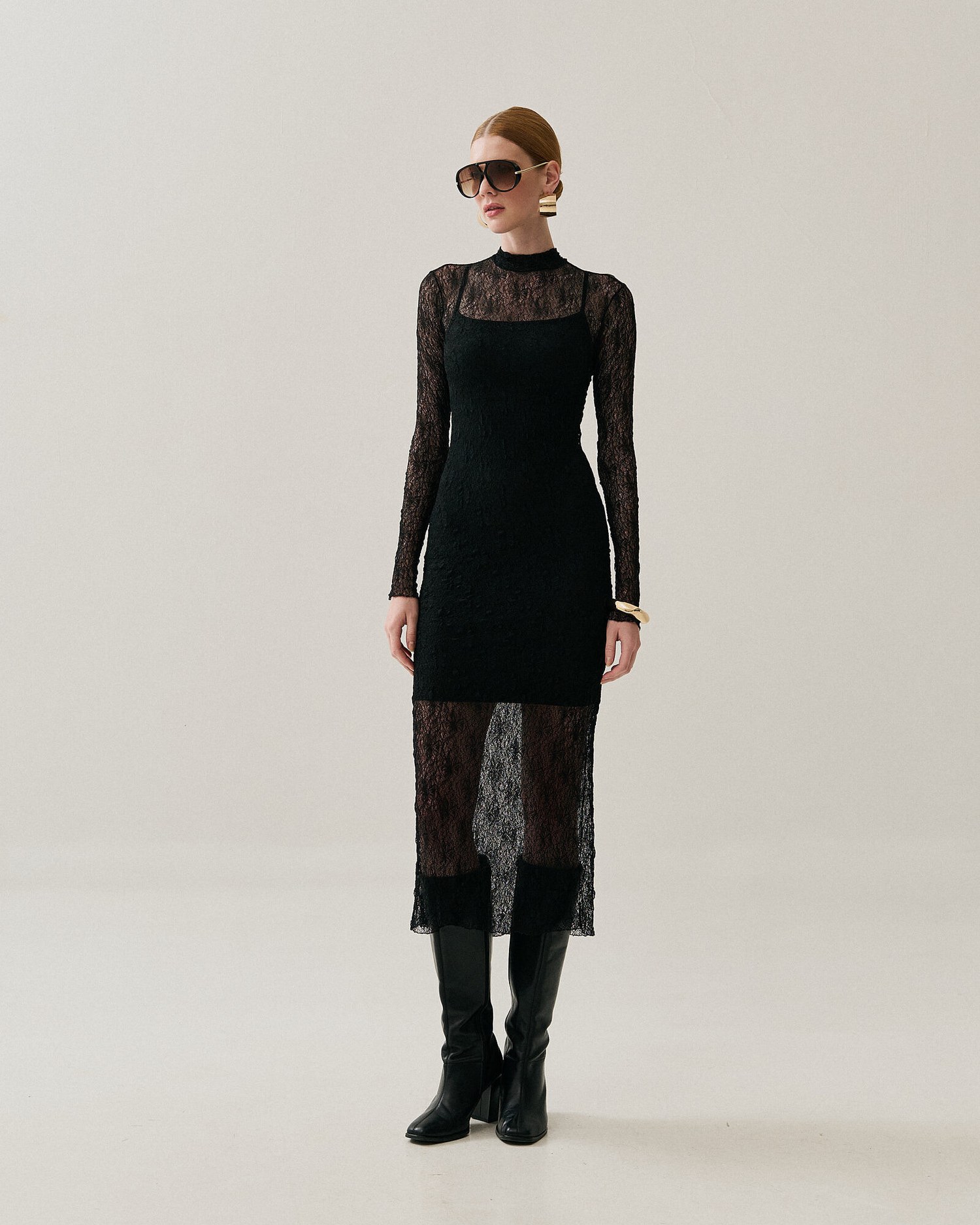 VESTIDO MIDI GOLA ALTA RENDA — foto 10