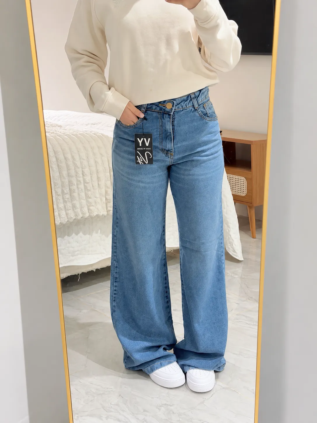 Calça Jeans Feminina Wide Leg Cintura Alta Glória